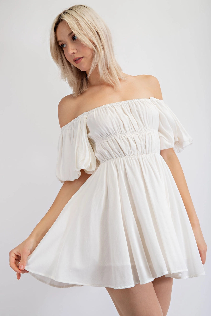 Danica Flounce Sleeve Off-Shoulder A Line Mini Dress