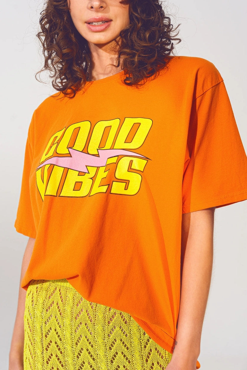 GOOD VIBES Oversized Fit T-shirt in Orange