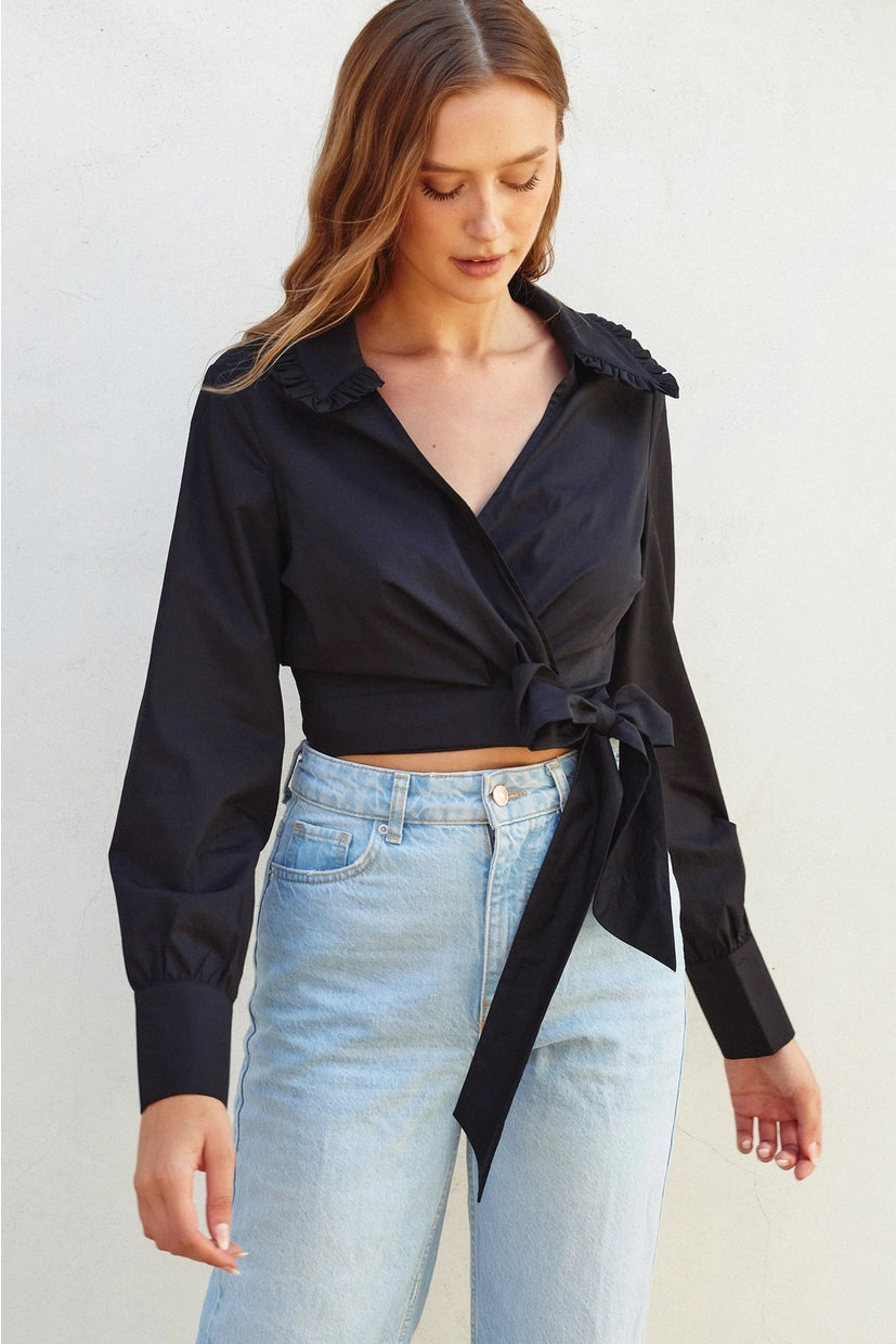 Cotton Poplin Wrap Blouse