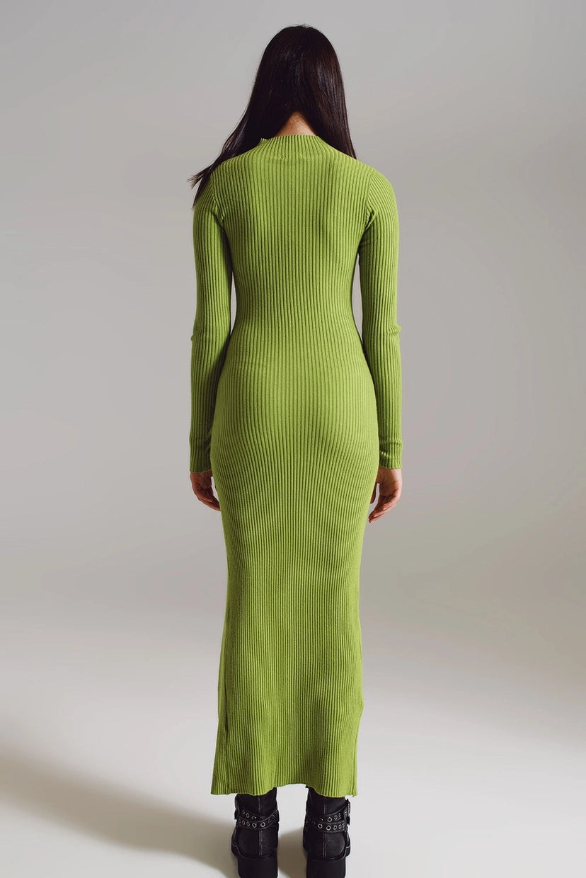 Green Knitted Maxi Dress in Lime Green