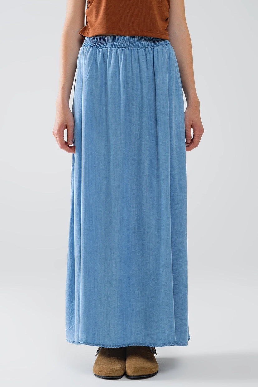 Blue Tencel Denim-Styled Maxi Skirt