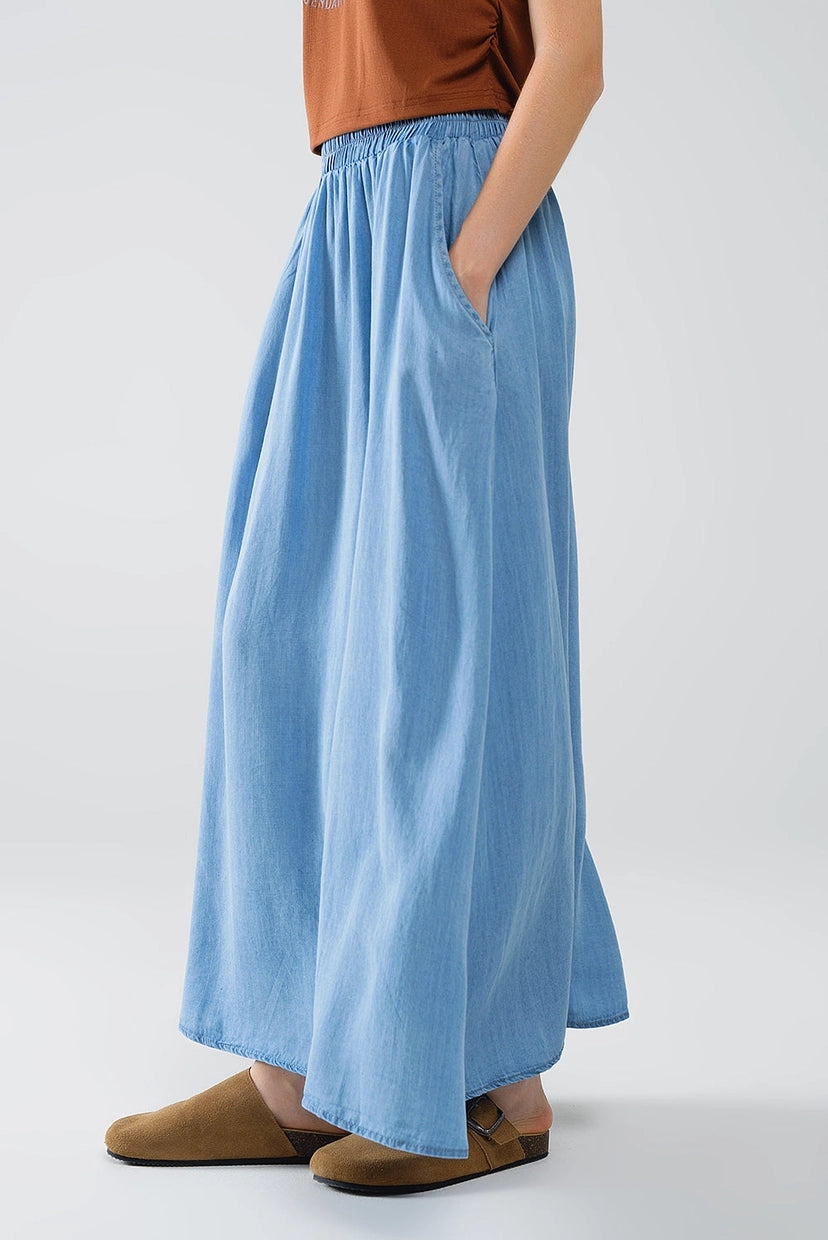 Blue Tencel Denim-Styled Maxi Skirt