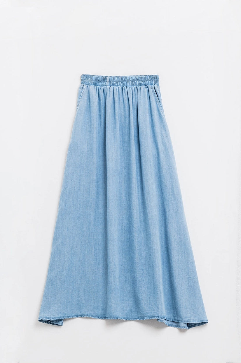 Blue Tencel Denim-Styled Maxi Skirt