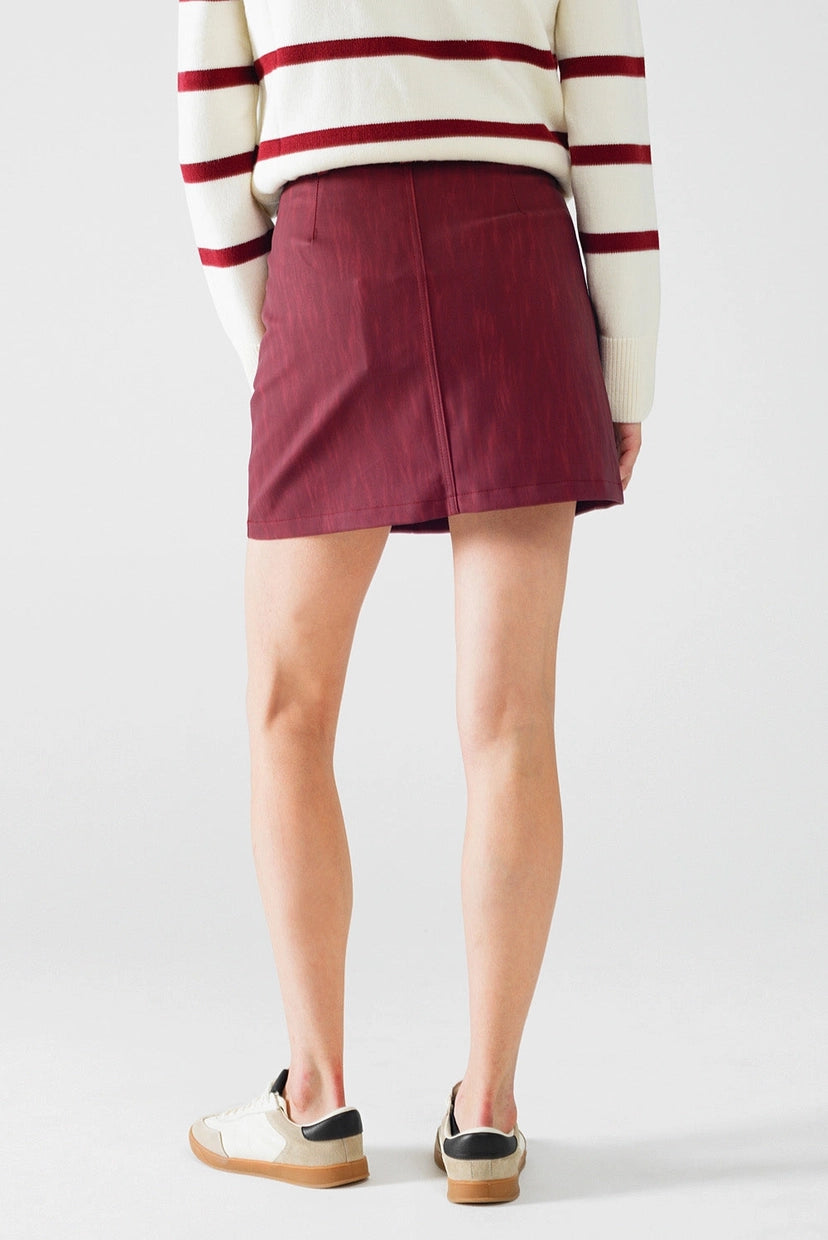 Straight Mini Skirt in Burgundy with Pockets