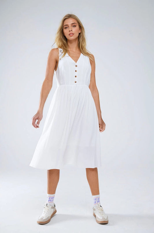 White Dress with Button Detail