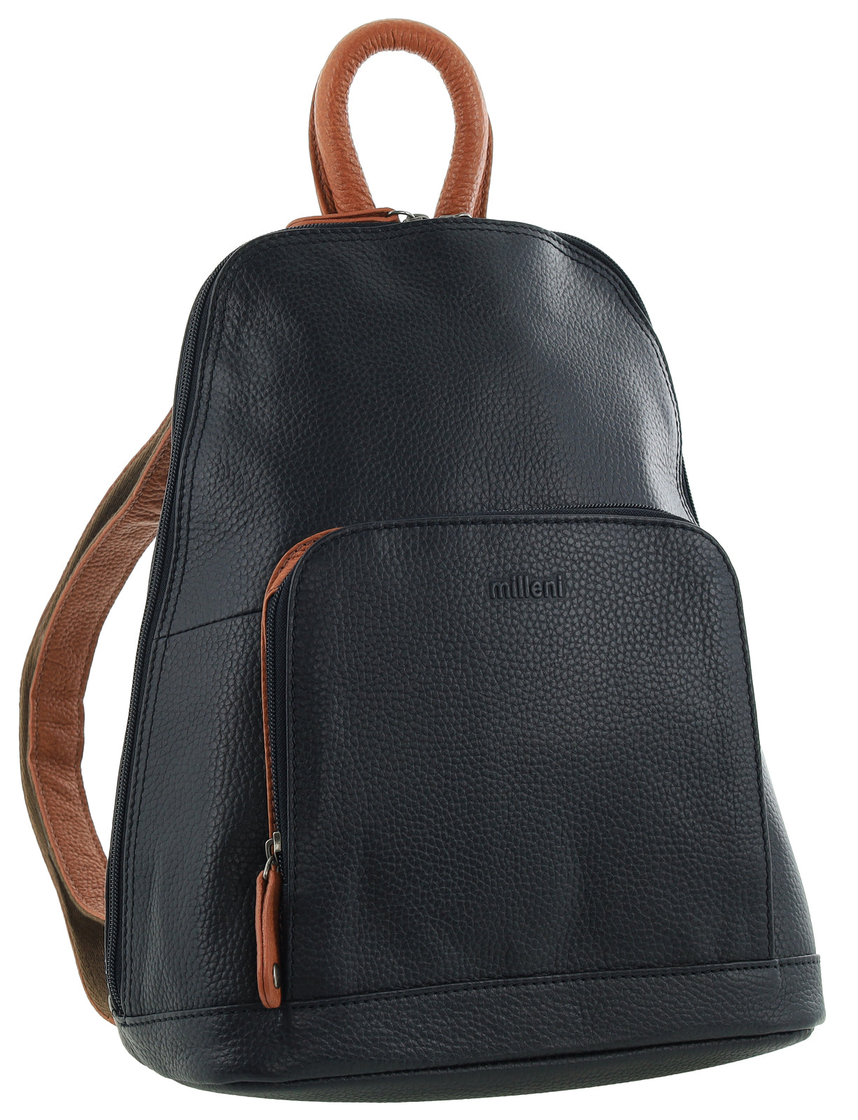 Milleni Genuine Italian Leather Soft Nappa Leather Backpack - Black/Cognac