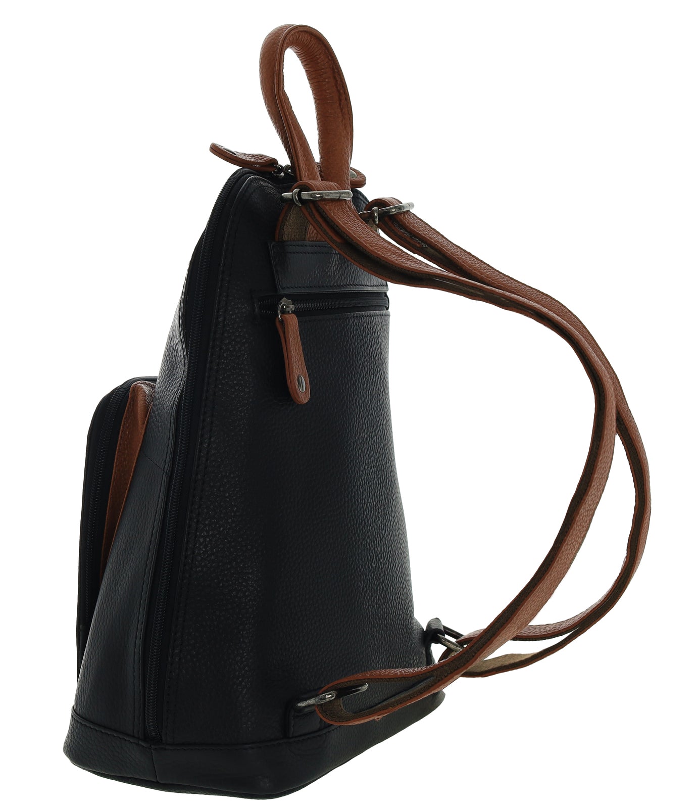 Milleni Genuine Italian Leather Soft Nappa Leather Backpack - Black/Cognac