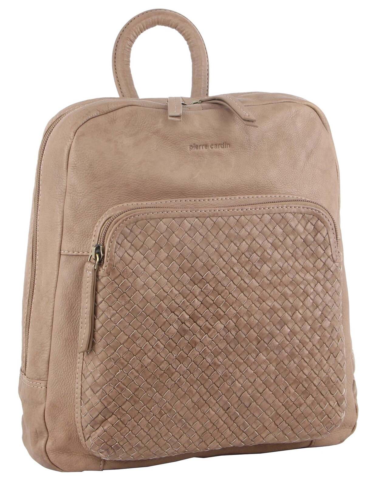 Pierre Cardin Woven Leather Backpack - Taupe