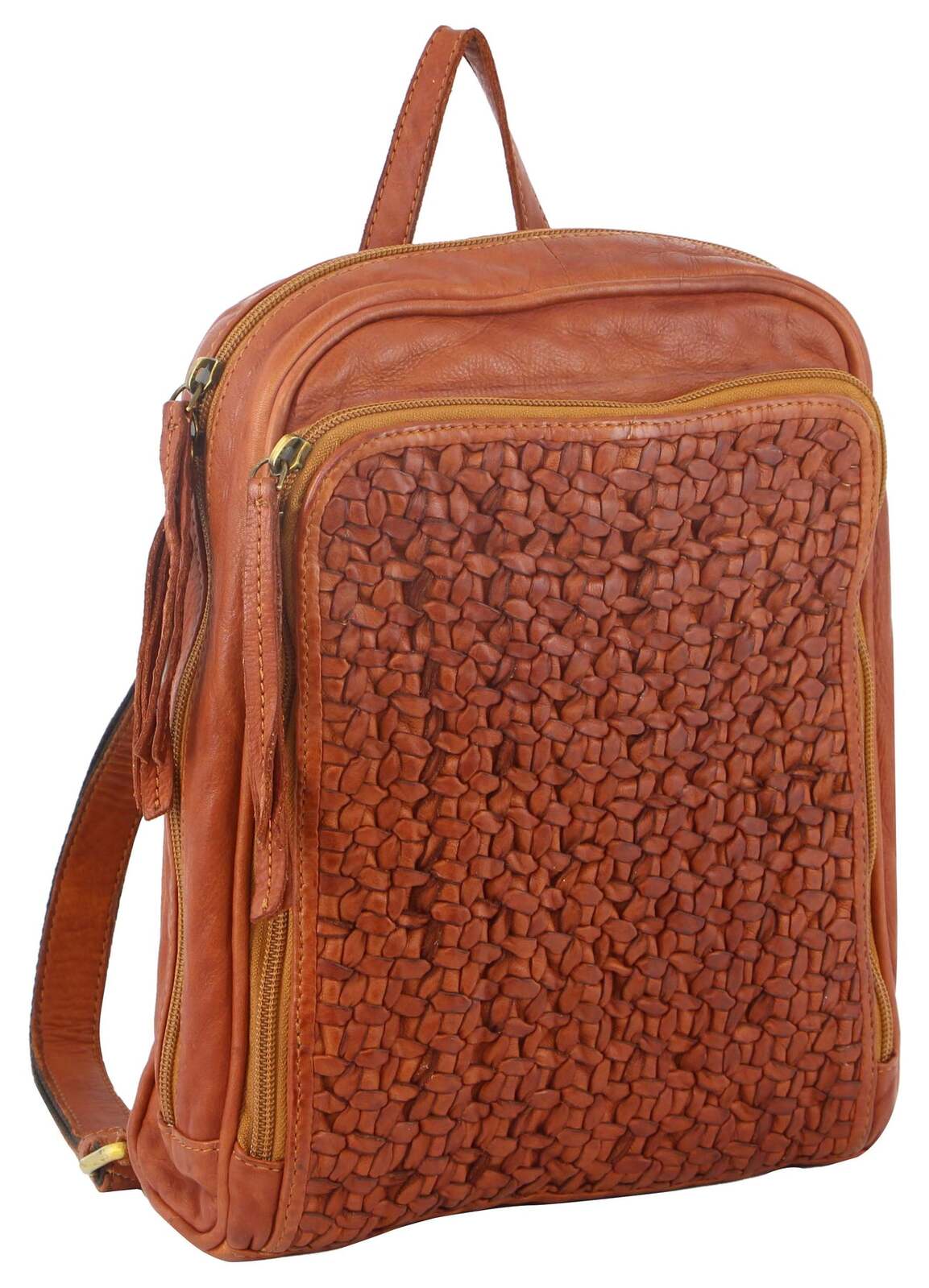 Pierre Cardin Woven Leather Backpack - Cognac