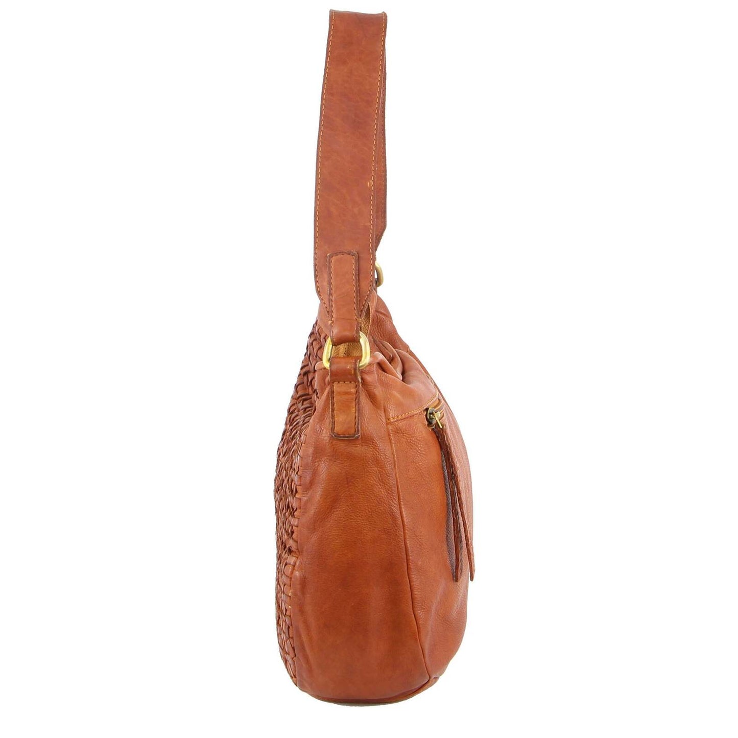 Pierre Cardin Woven Leather Messenger Bag- Cognac