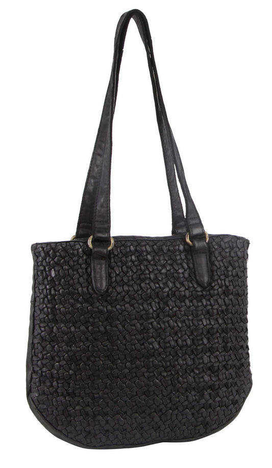 Pierre Cardin Woven Leather Shoulder Bag - Black