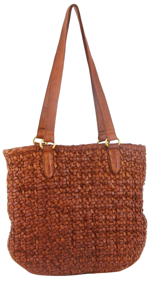 Pierre Cardin Woven Leather Shoulder Bag - Cognac