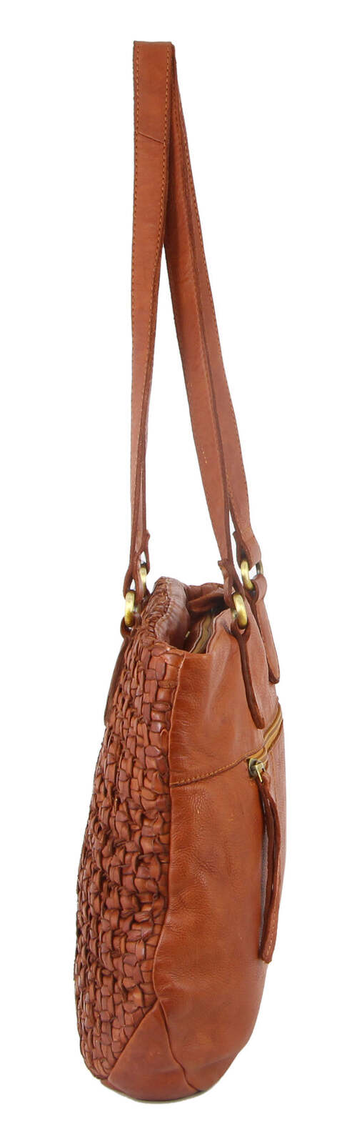 Pierre Cardin Woven Leather Shoulder Bag - Cognac