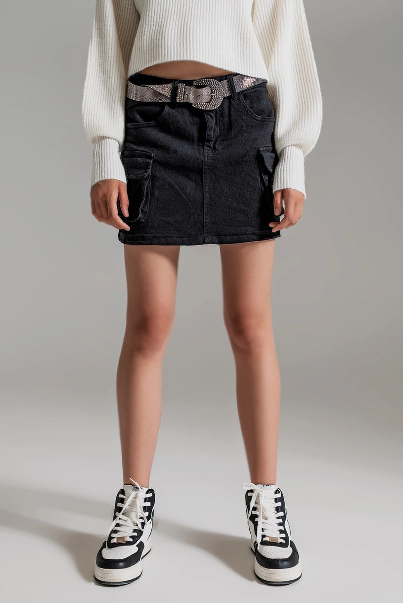 Cargo Mini Skirt in Black