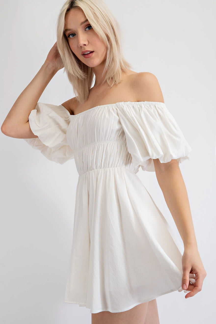 Danica Flounce Sleeve Off-Shoulder A Line Mini Dress