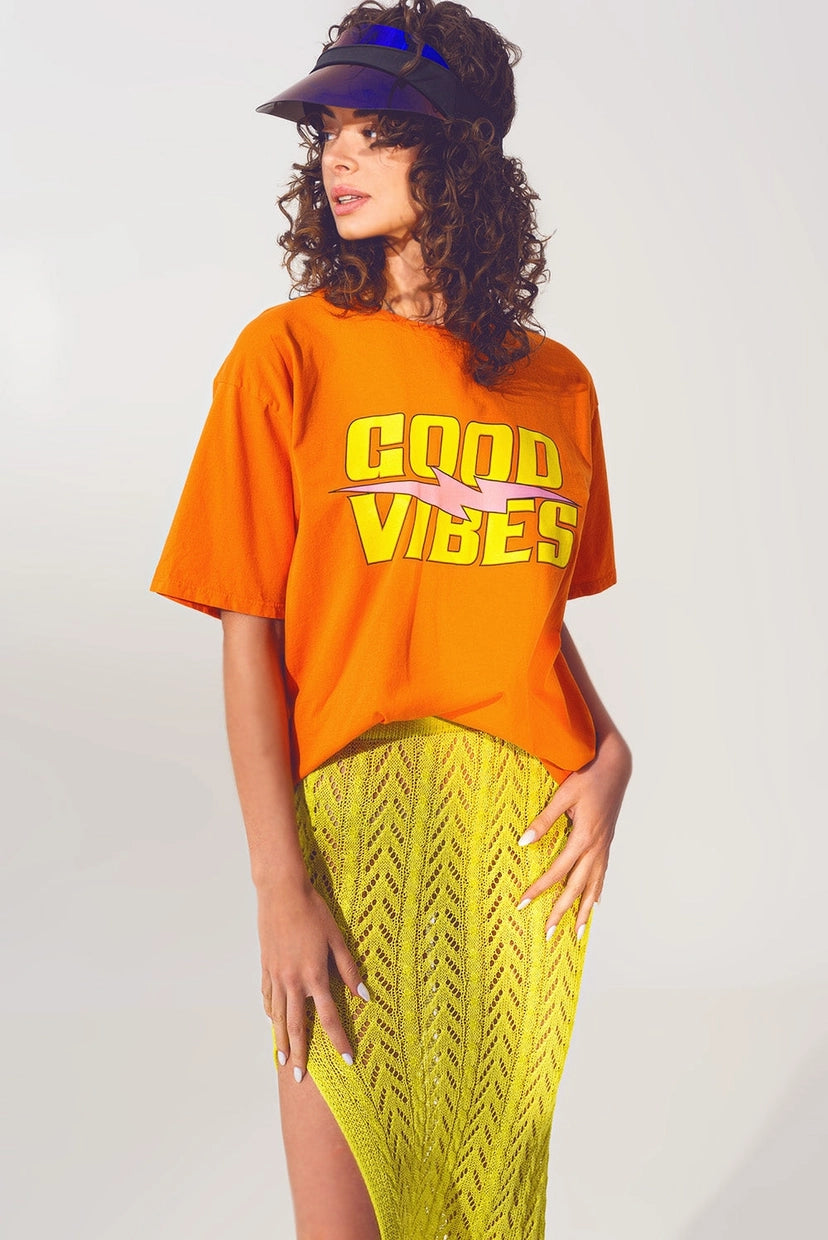 GOOD VIBES Oversized Fit T-shirt in Orange