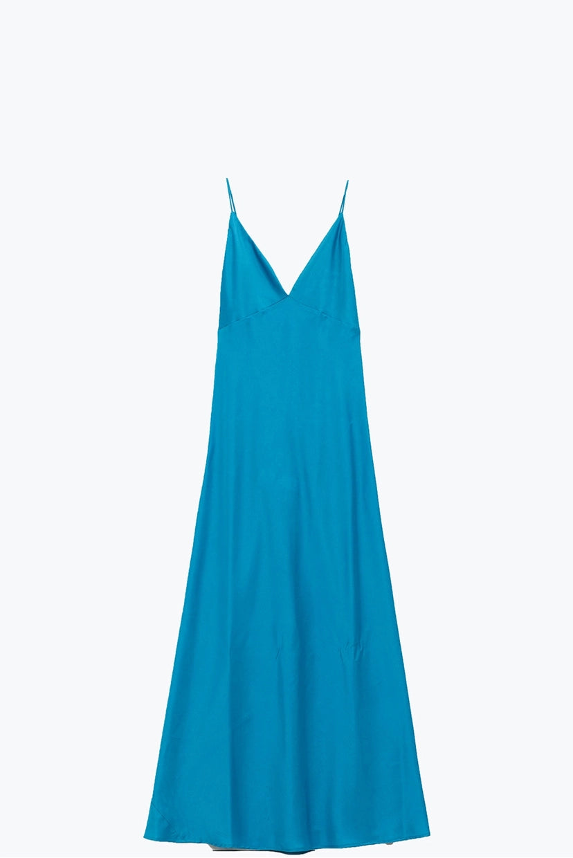 Satin Maxi Dress with Spaghetti Straps in Blue