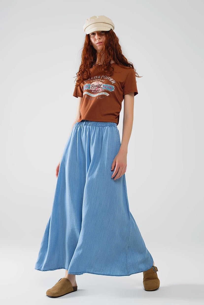 Blue Tencel Denim-Styled Maxi Skirt