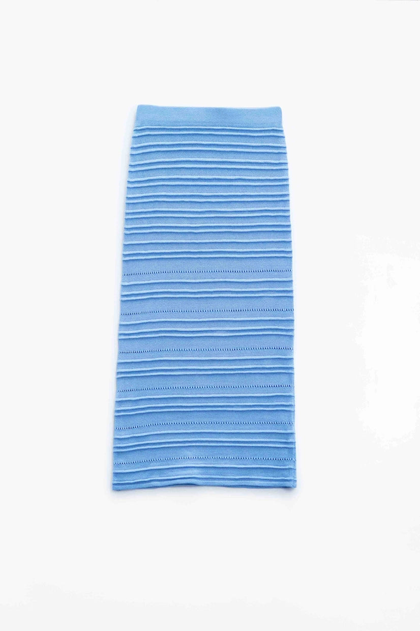 Knitted Midi Pencil Skirt in Light Blue