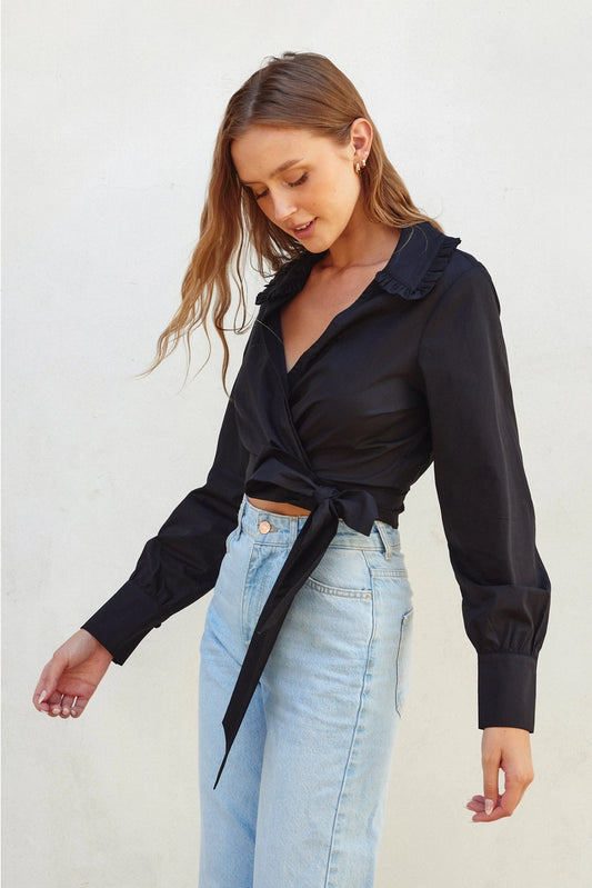 Cotton Poplin Wrap Blouse