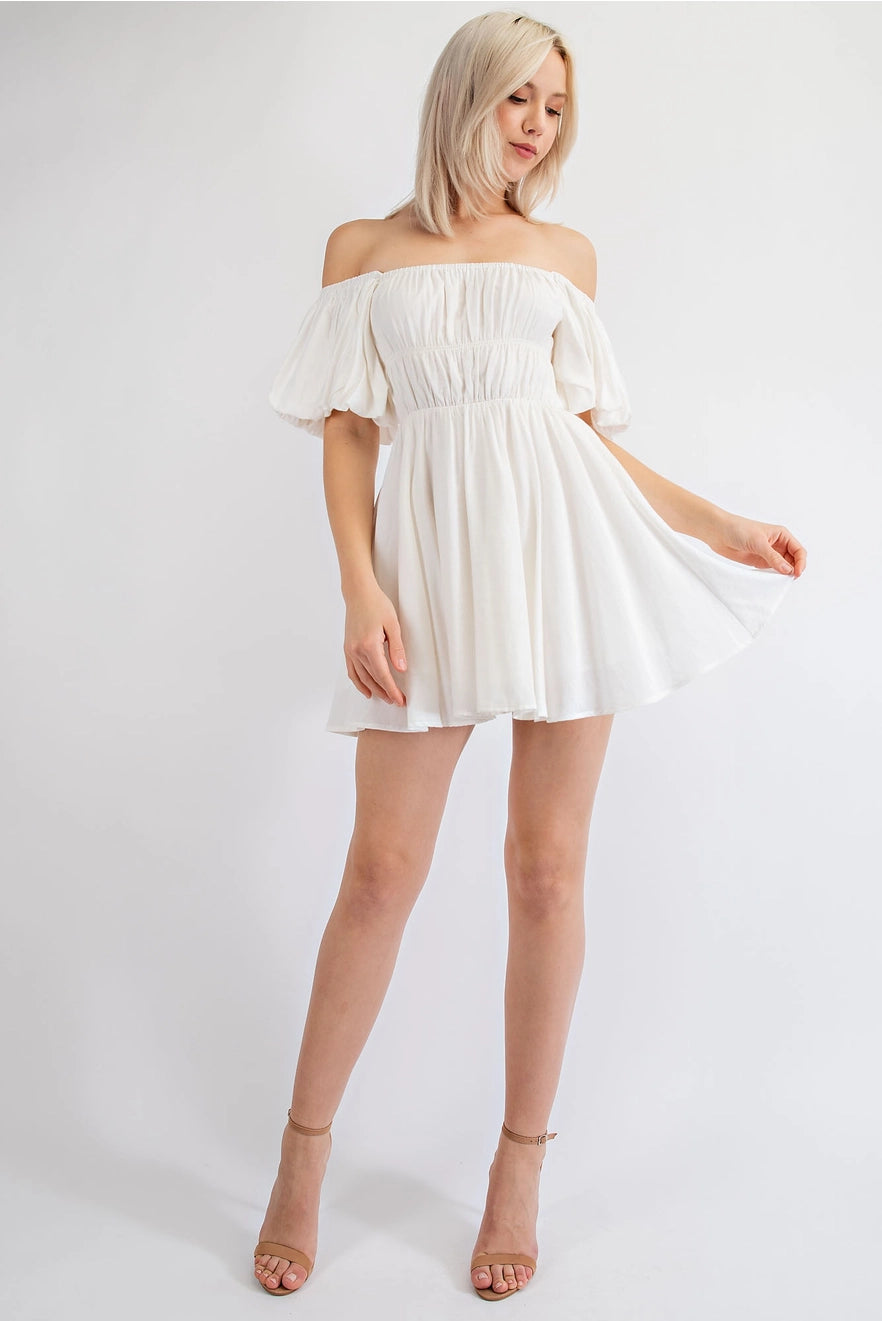 Danica Flounce Sleeve Off-Shoulder A Line Mini Dress