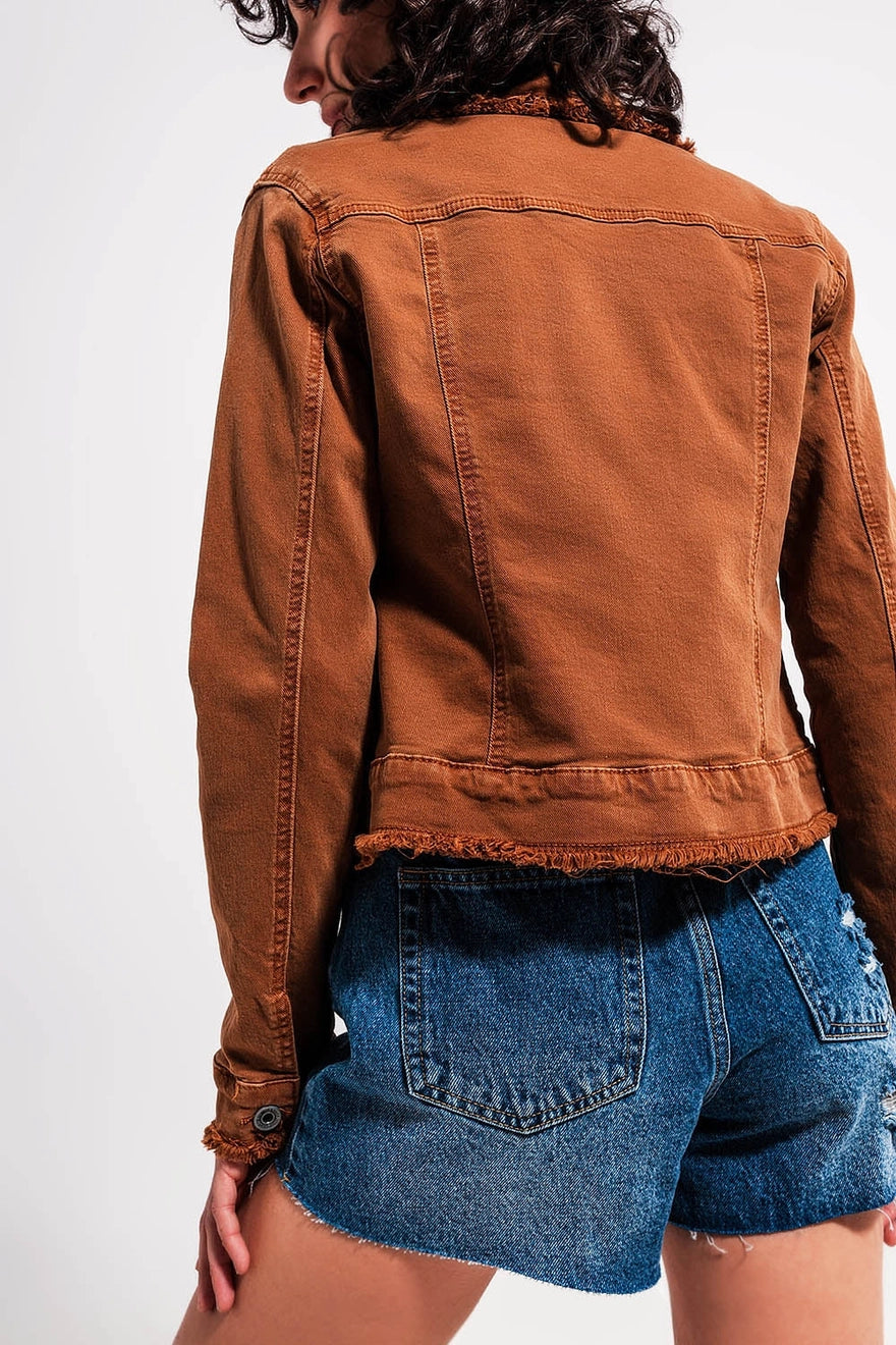 Raw Edge Denim Jacket in Brown